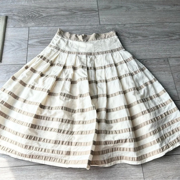 Club Monaco Ivory Tan Striped Pleated Circle Skirt - Picture 10 of 11